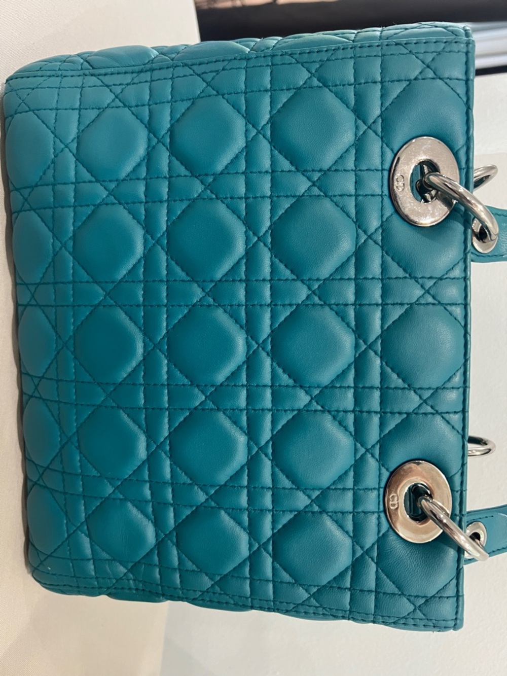 Dior Teal Cannage Quilted Lady Handbag with Silver Hardware - Picture 5 of 13